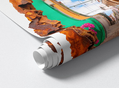 Sticker mural effet trou 3D 66x80 Paysage nostalgique