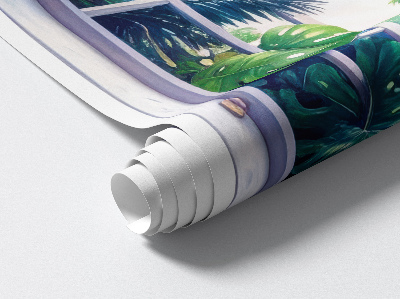 Fausse fenêtre trompe l'oeil 53x80 vue tropicale