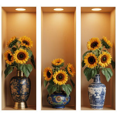 Sticker mural 3d 80x73 bouquets de tournesols