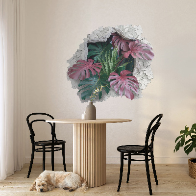 Sticker mural effet trou 3D 80x73 composition tropicale