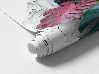 Sticker mural effet trou 3D 80x73 composition tropicale