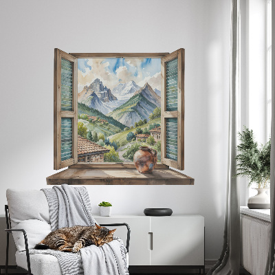 Fausse fenêtre trompe l'oeil 80x74 paysage de montagne