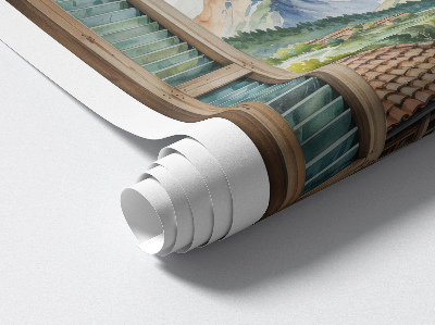 Fausse fenêtre trompe l'oeil 80x74 paysage de montagne