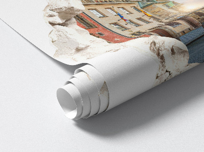 Sticker mural effet trou 3D 80x76 Marché de la ville