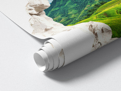 Sticker mural effet trou 3D 80x76 Terrasses vertes