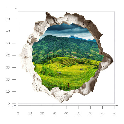 Sticker mural effet trou 3D 80x76 Terrasses vertes