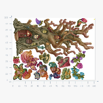 Autocollant mural 100x132 Créatures féeriques de la forêt et une cabane dans les arbres