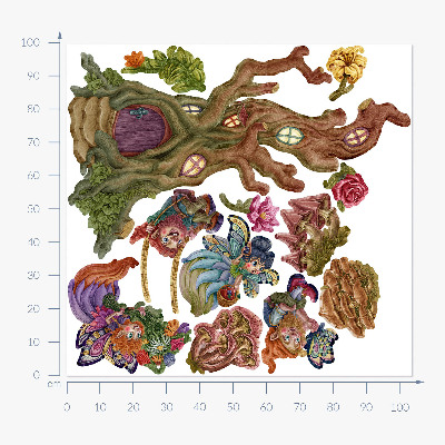 Autocollant mural 100x104 Magie de la forêt avec des fées et des nains
