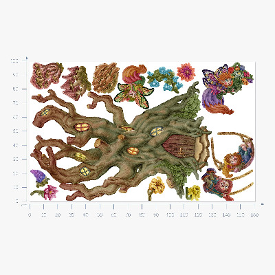 Autocollant mural 100x161 Les créatures magiques de la forêt et la cabane dans les arbres