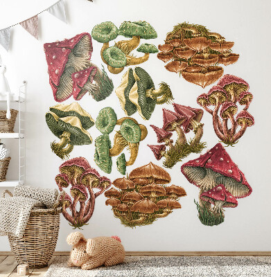 Autocollant mural 100x48 Champignons forestiers en version dessin animé
