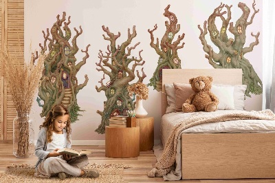 Autocollant mural 100x179 Cabanes dans les arbres de contes de fées en forêt dans un style de dessin animé