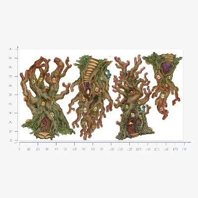 Autocollant mural 100x179 Cabanes dans les arbres de contes de fées en forêt dans un style de dessin animé