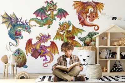 Autocollant mural 100x80 Des dragons colorés dans une esthétique de conte de fées et de dessin animé