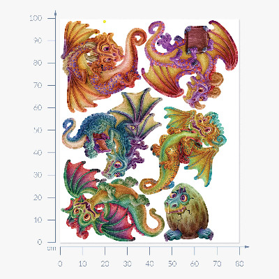 Autocollant mural 100x80 Des dragons colorés dans une esthétique de conte de fées et de dessin animé