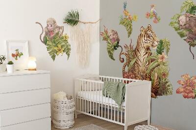 Autocollant mural 100x133 Safari dans la jungle avec des animaux pastel