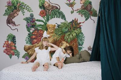 Autocollant mural 100x158 Bêtes exotiques de safari dans un style dessin animé de jungle tropicale