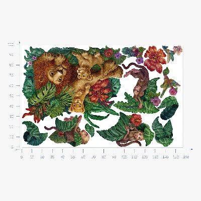 Autocollant mural 100x158 Bêtes exotiques de safari dans un style dessin animé de jungle tropicale