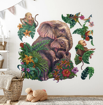 Autocollant mural 100x126 Les animaux sauvages et les tropiques en version dessin animé