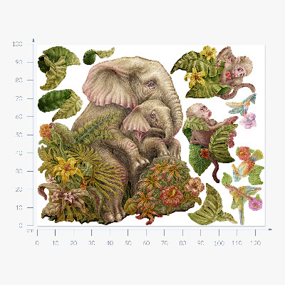 Autocollant mural 100x125 Safari avec des animaux et des plantes exotiques