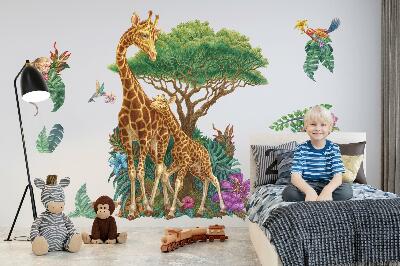 Autocollant mural 100x149 Safari avec des animaux sauvages sous forme de dessin animé