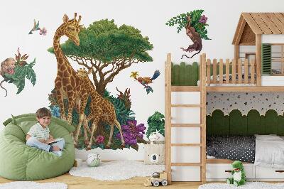 Autocollant mural 100x149 Safari avec des animaux sauvages sous forme de dessin animé