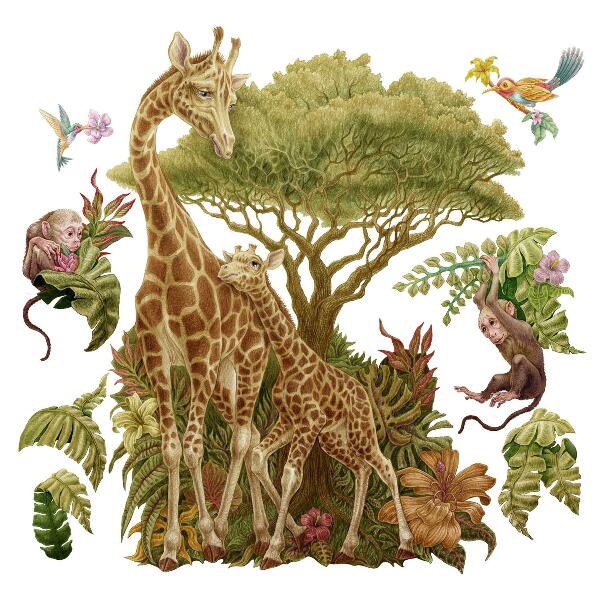 Autocollant mural 100x150 Safari dans la version pastel de la nature sauvage