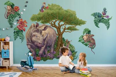 Autocollant mural 100x108 Animaux sauvages et végétation de safari en dessins