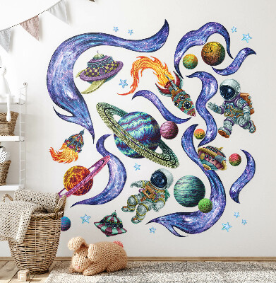 Autocollant mural 100x150 Fusées spatiales d'astronautes dans un style de dessin animé