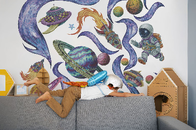 Autocollant mural 100x150 Fusées spatiales d'astronautes dans un style de dessin animé