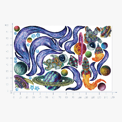 Autocollant mural 100x150 Fusées spatiales d'astronautes dans un style de dessin animé