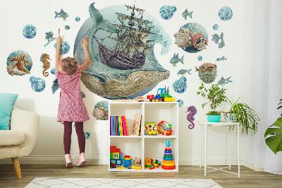 Autocollant mural 100x122 Un conte de fées sous-marin avec des animaux marins