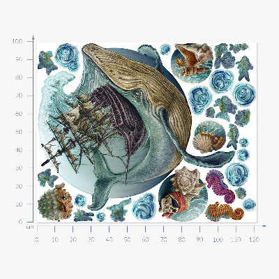 Autocollant mural 100x122 Un conte de fées sous-marin avec des animaux marins