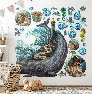 Autocollant mural 100x118 Un conte de fées sous-marin avec une lanterne et des animaux