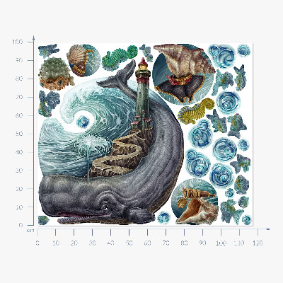 Autocollant mural 100x118 Un conte de fées sous-marin avec une lanterne et des animaux