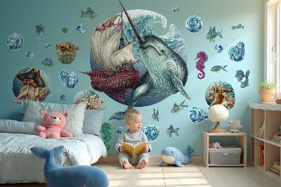 Autocollant mural 100x109 Un pays sous-marin de créatures de dessins animés