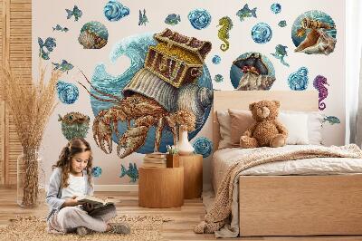 Autocollant mural 100x109 Un conte de fées sous-marin avec des crabes dans un style dessin animé