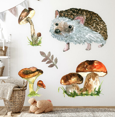 Autocollant mural 100x155 Une composition forestière de plantes et d'animaux à l'aquarelle