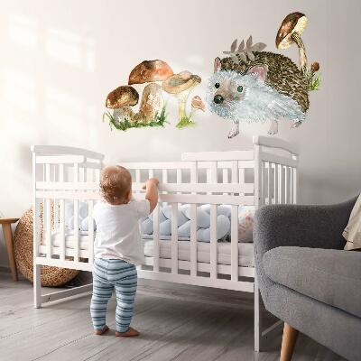 Autocollant mural 100x155 Une composition forestière de plantes et d'animaux à l'aquarelle