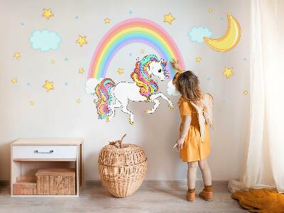 Autocollant mural 100x179 Licorne colorée dans un ciel arc-en-ciel