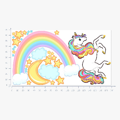Autocollant mural 100x179 Licorne colorée dans un ciel arc-en-ciel