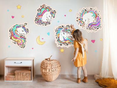 Autocollant mural 100x139 Licornes colorées et charmantes avec des étoiles et de la lune
