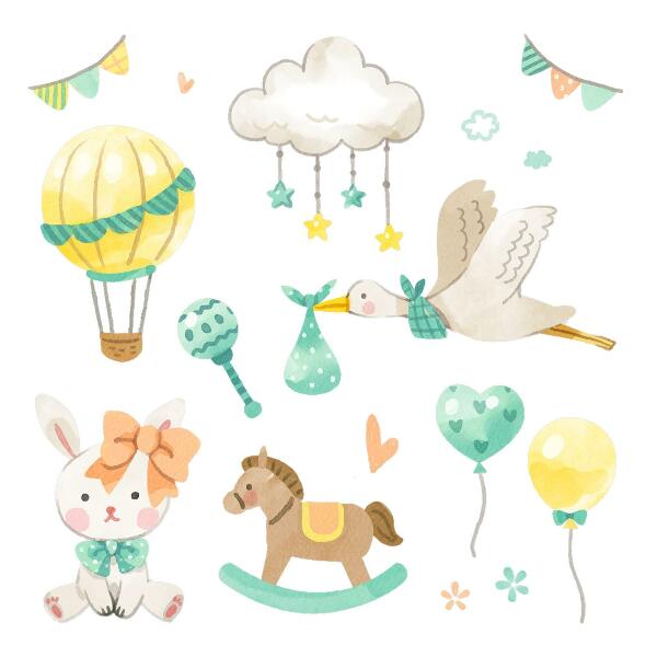 Autocollant mural 100x178 Jouets pastel mignons dans un style aquarelle