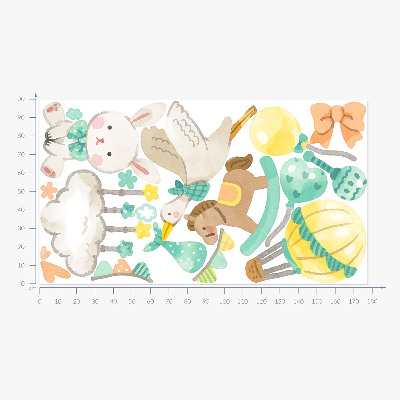 Autocollant mural 100x178 Jouets pastel mignons dans un style aquarelle