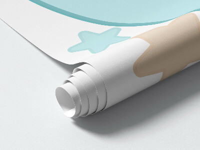 Autocollant mural 100x110 Un mignon ours en peluche avec la lune et les étoiles en arrière-plan