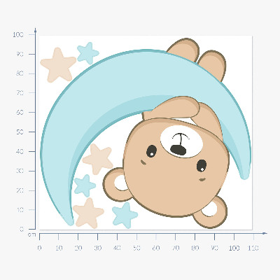 Autocollant mural 100x110 Un mignon ours en peluche avec la lune et les étoiles en arrière-plan