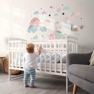 Autocollant mural 100x148 Dinosaures entourés d'une végétation pastel