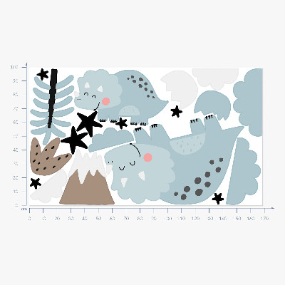 Autocollant mural 100x169 Dinosaures dans une végétation pastel