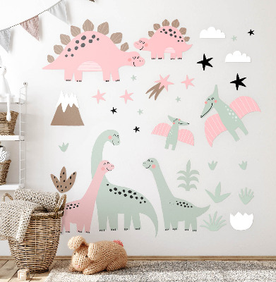 Autocollant mural 100x160 Dinosaures dans une jungle pastel