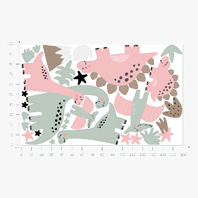 Autocollant mural 100x160 Dinosaures dans une jungle pastel