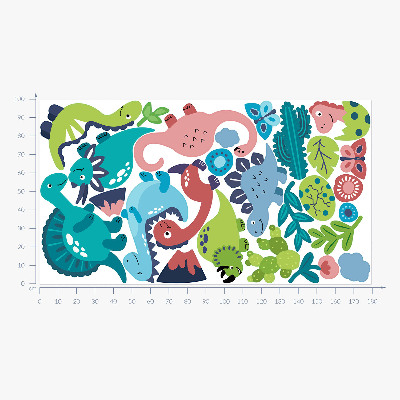 Autocollant mural 100x180 Dinosaures joyeux dans une palette pastel
